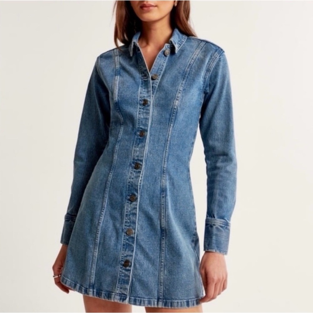 Abercrombie & Fitch Denim Longsleeve Mini Dress Medium Wash Cotton